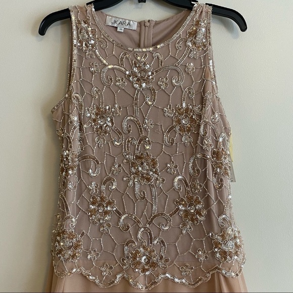 J Kara Blush Pink Beaded Sequin Embellished Sleeveless Mother of the Bride Grown - Picture 3 of 11